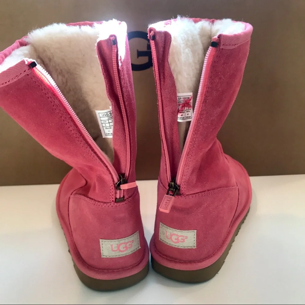 NEW AUTHENTIC UGG Back Zipper Pink Suede Boots Sz5 - Picture 7 of 8